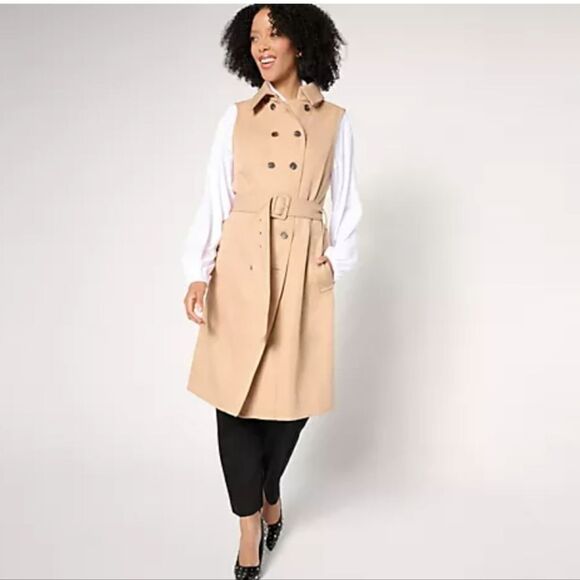 Stacy London Petite Sleeveless Trench Khaki Tan Size Small‎ - Picture 1 of 12